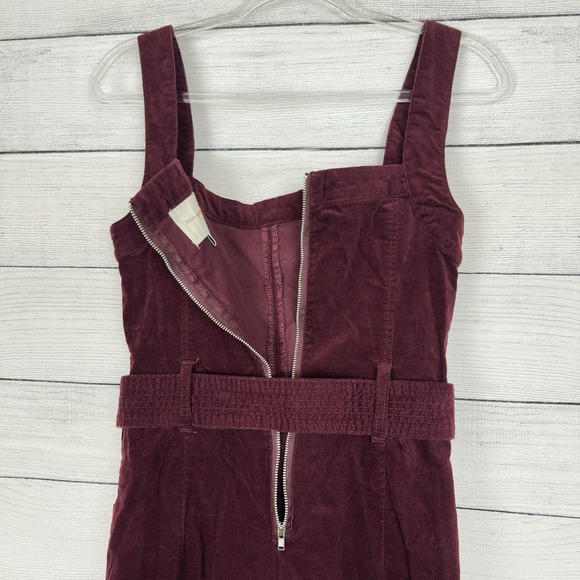 Anthropologie Pilcro Burgundy Corduroy Belted Wide Leg Jumpsuit Size Small / 4 - Picture 7 of 9